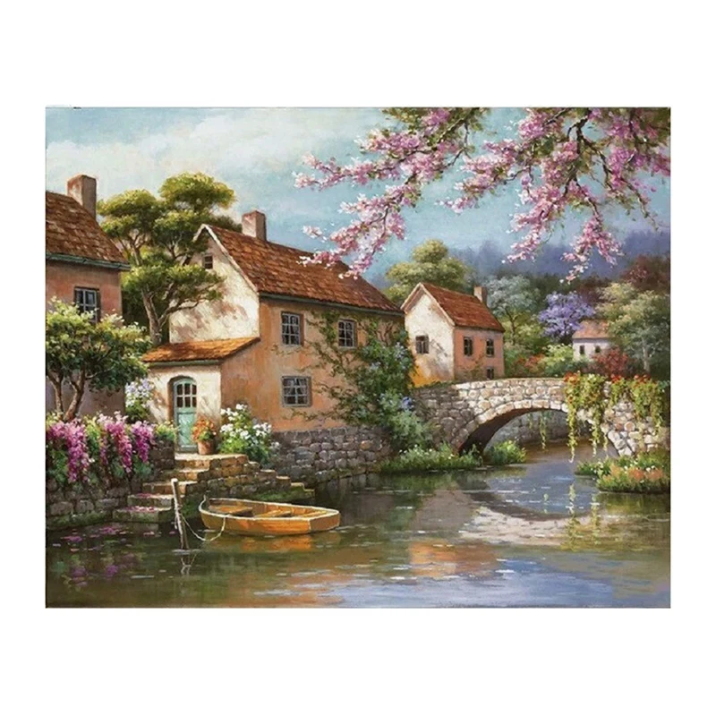 DIY Diamond Painting Art Painting Wall Decoration Home Office Decoration Painting Small Bridge Liushui Family