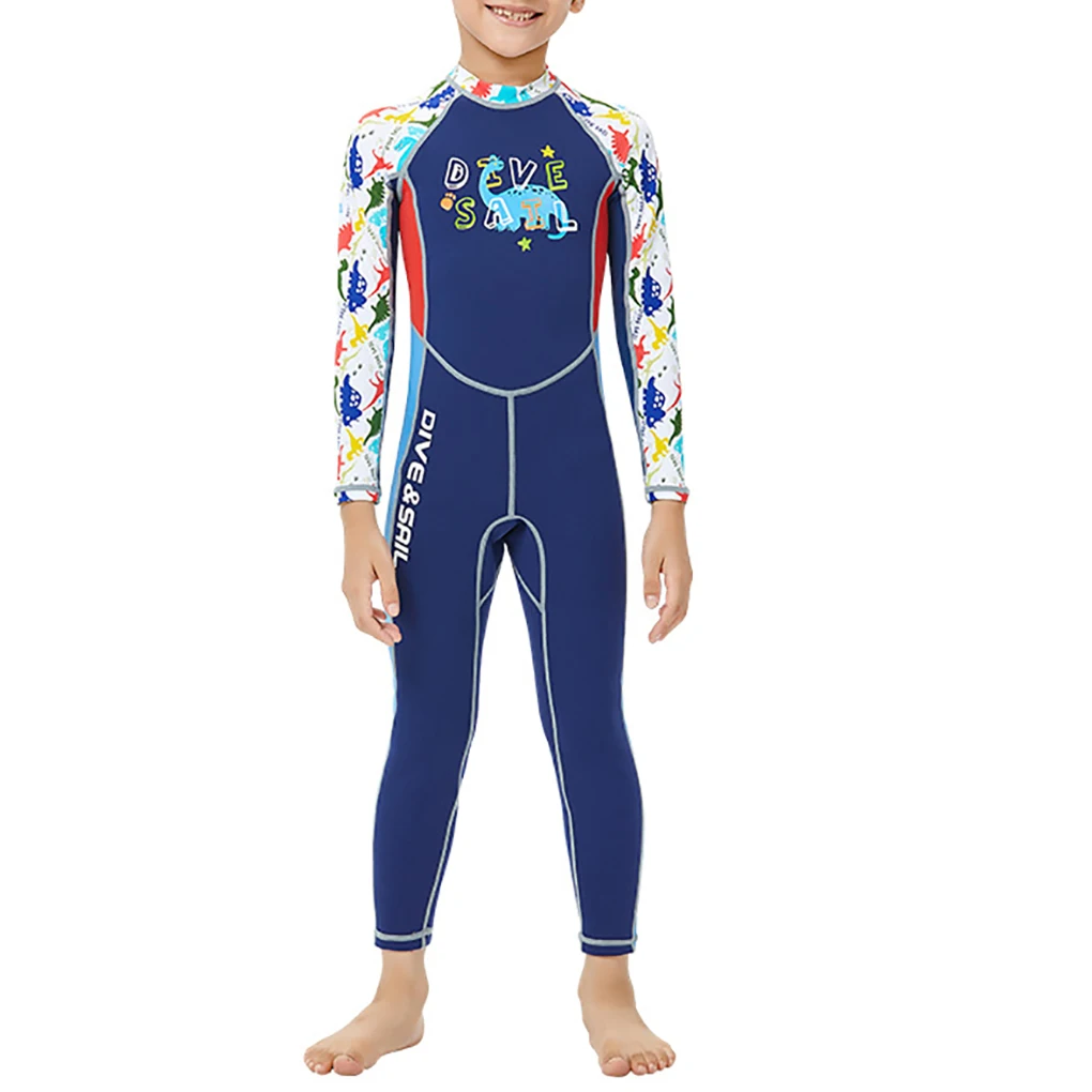 

Kids Wetsuit One-Piece Dinosaur Swimsuit Snorkeling Set Elastic Neoprene Surfing Clothes Youth Zipper Swimwear L