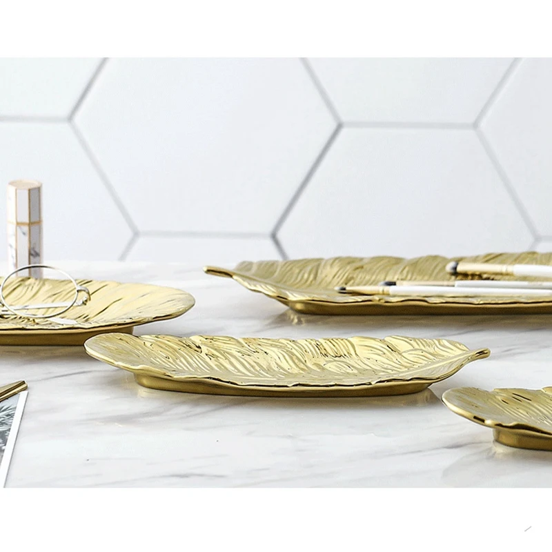 Тарелка для хранения в форме золотистого листа керамическая тарелка Золотая