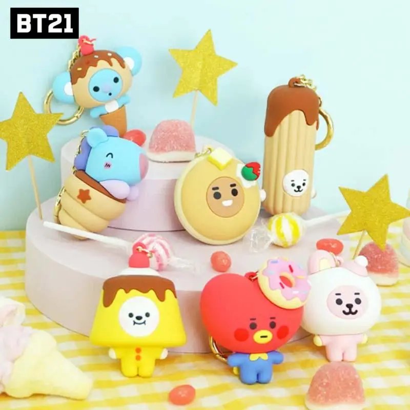 Bt21 Keychain Tata Cooky Shooky Rj Mang Koay Chimmy Cute Cartoon Dessert Ice Cream Series Doll Key Chain Backpack Pendant Gift