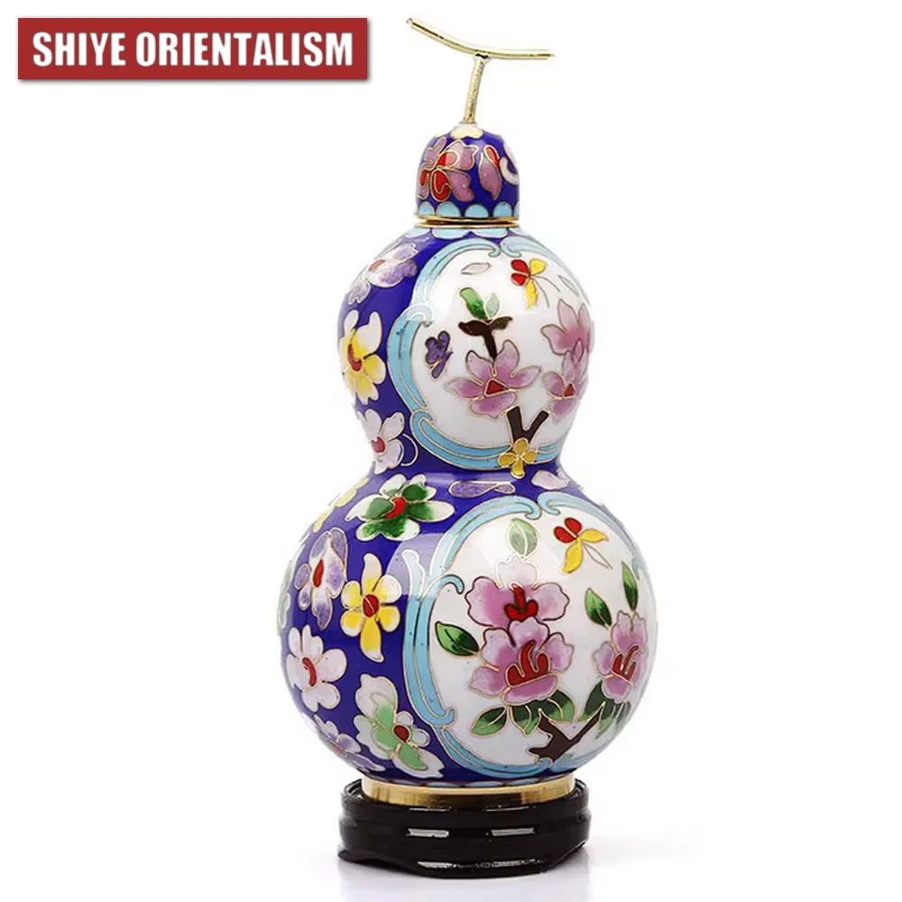 Фото SHIYE ORIENTALISM Перегородчатая ваза в виде тыквы Пион Медный корпус Cloisonn é Эмаль Деловой подарок Орнамент Ручная работа H 16 D 9 мм №3