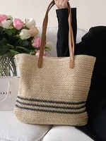 designer striped straw shoulder bag female fashion large capacity shopping womens handbags summer leisure beach tote bag woman