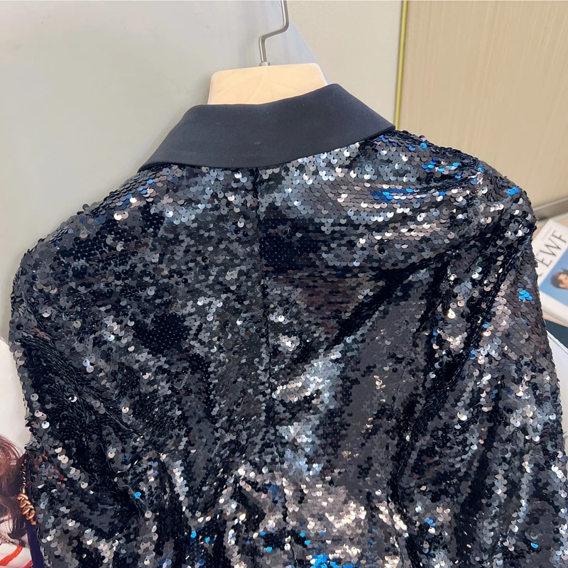Fall 2022 New Fashion Design Heavy Glitter Suit Jacket Female Temperament Long Sleeve Short Blazer for Women All-matching