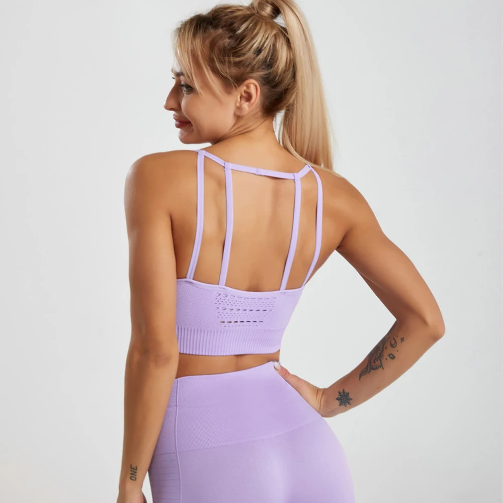 Women Yoga Set Workout Shirts Bra Gym Suits Fitness quick drying hollow out beautiful back bra,Top High Waist Running Leggings