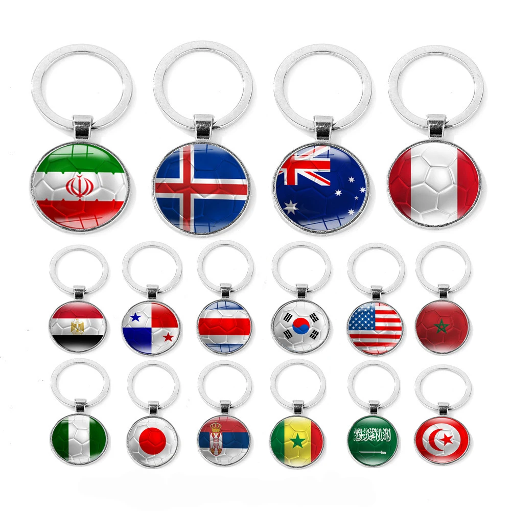 

Hot Sale Football Flag Keychain Top 32 World Cup Football Creative Printing Keychain Football Club Fans Gift
