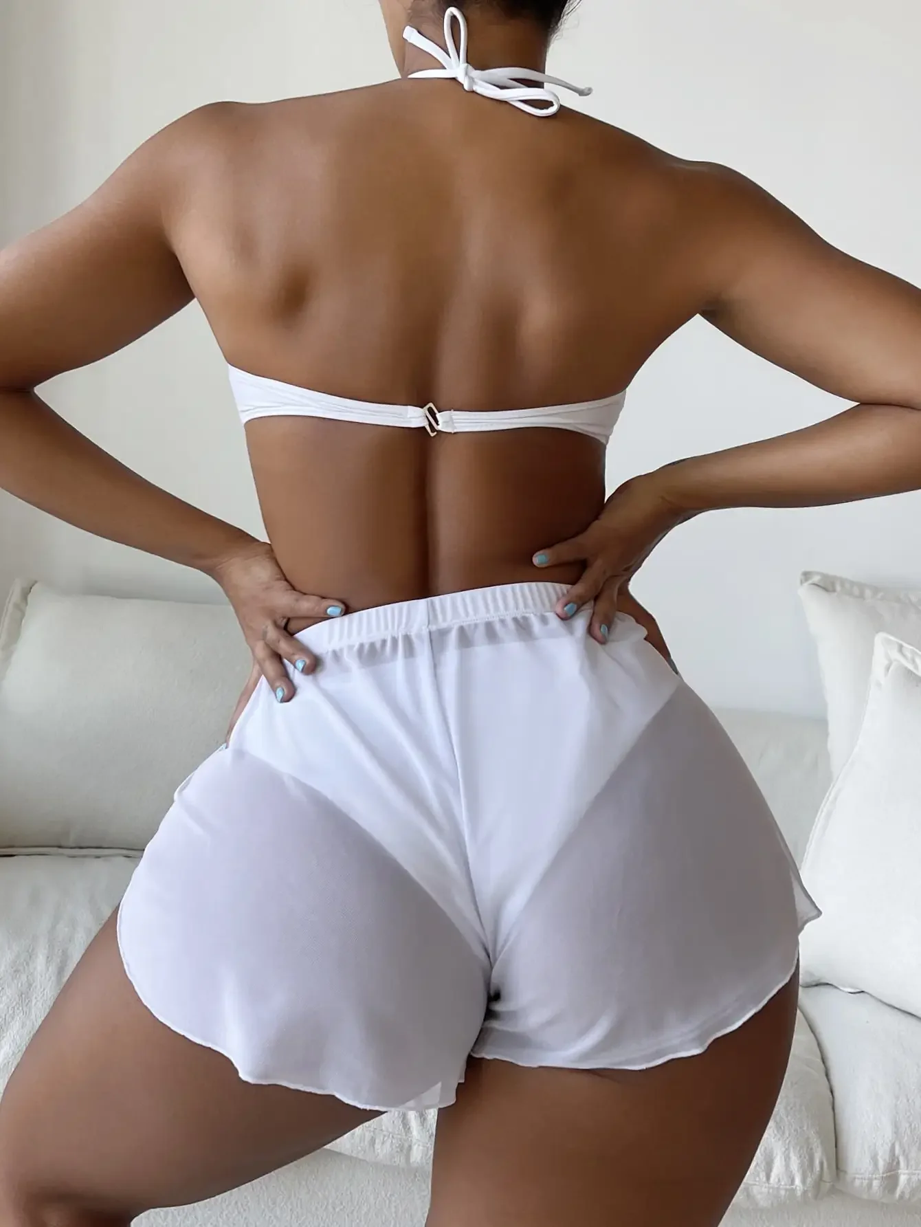 Бикини из 3 предметов с кольцами 2024 женские шорты накидкой купальник женский