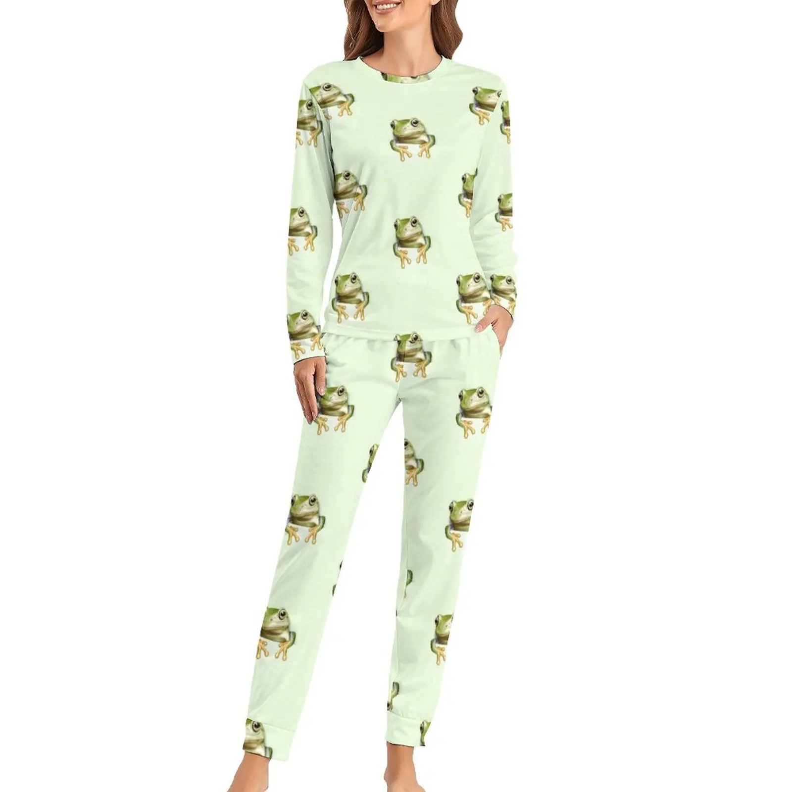 

Frog Pajamas Animal Two Piece Female Winter Sleepwear Cute Plus Size Pajama Set