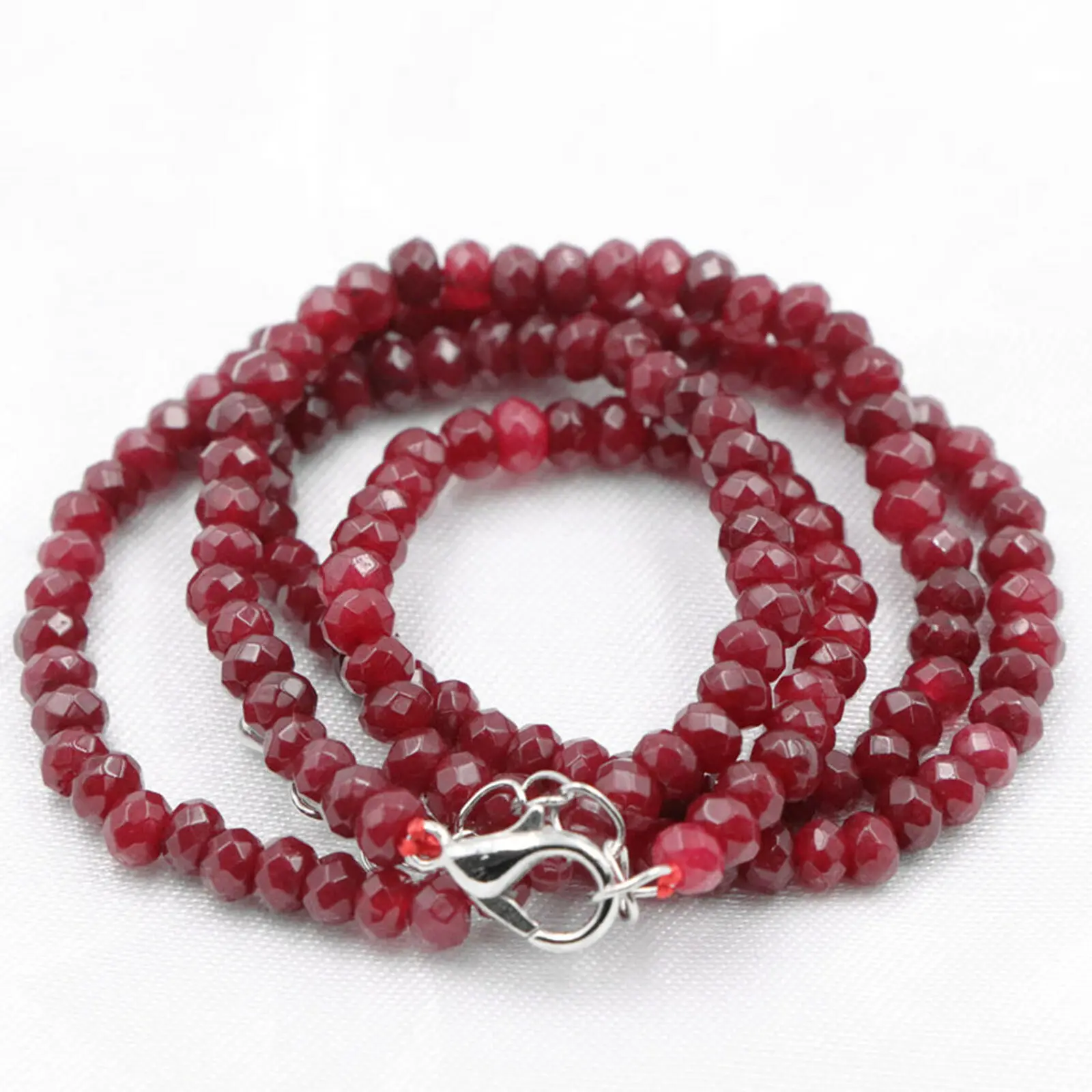 

Fashion Faceted 2X4mm Red Ruby Roundel Gemstone Beads Necklace 16-35" AA++