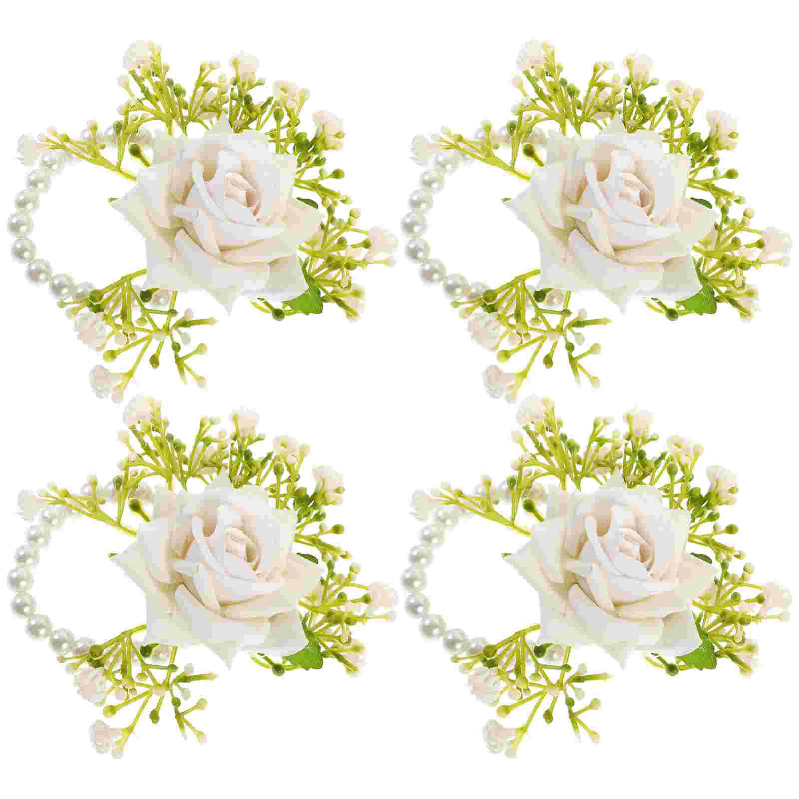 

4 Pcs Wrist Flower Wedding Corsage Supplies Strap Rose Silk Corsages Bride Straps