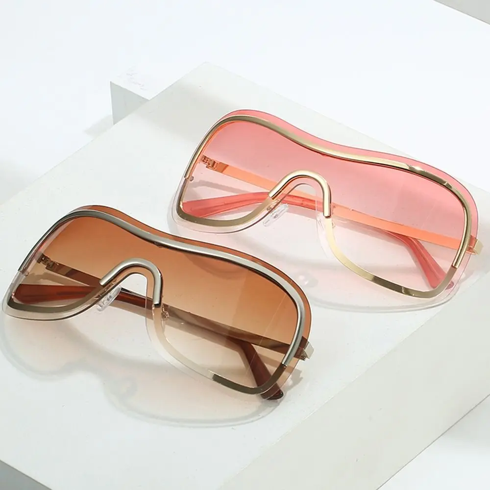 

Brown Silver Rimless Gradient Big Shades Alloy Y2k One Piece Sun Glasses Sunglasses for Women