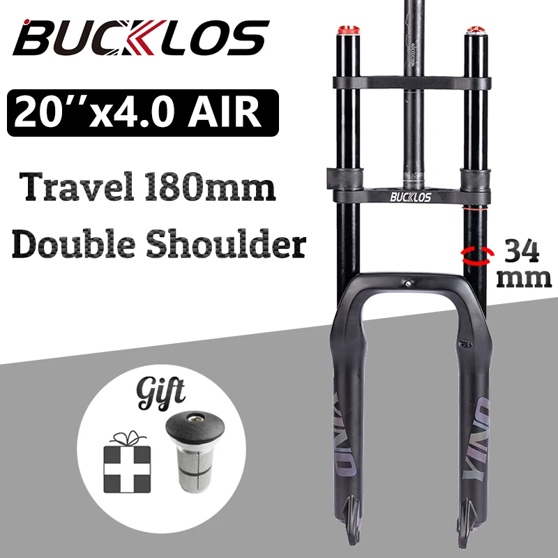 

BUCKLOS Double Shoulder 20Inch Fat Bike Fork 20*4.0 E-bike Air Suspension Fork 180mm Travel Beach Snow Bike Fork Bicycle Parts