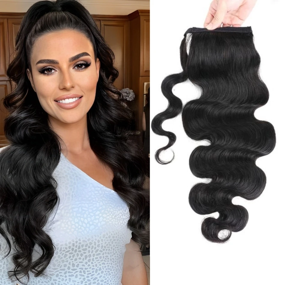 

Wrap Around Ponytail Human Hair Brazilian Magic Paste Pony Tail Extensions Body Wave Remy Hairpieces For Women Remy Hair