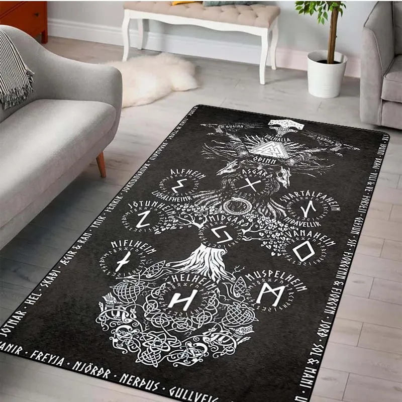 

Viking Rune Norse Mythology Rug Large Rugs Area Rug Furry Carpet Rugs for Bedroom 3D Carpets for Living Room Witchcraft Rugs