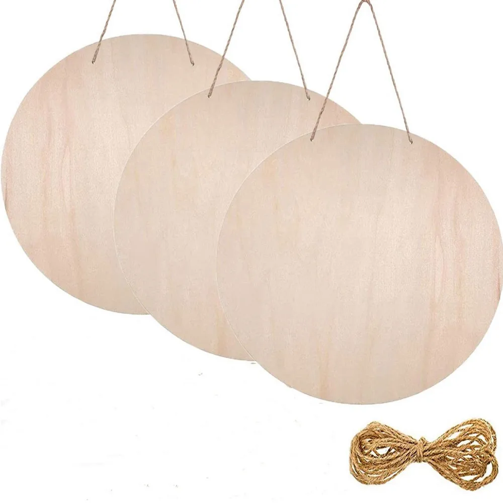 

6/12/18 Pack Blank Wood Circles 12 Inch Unfinished Wood Rounds Sign Blank Slices with Twine DIY Crafts Front Door Decor Home