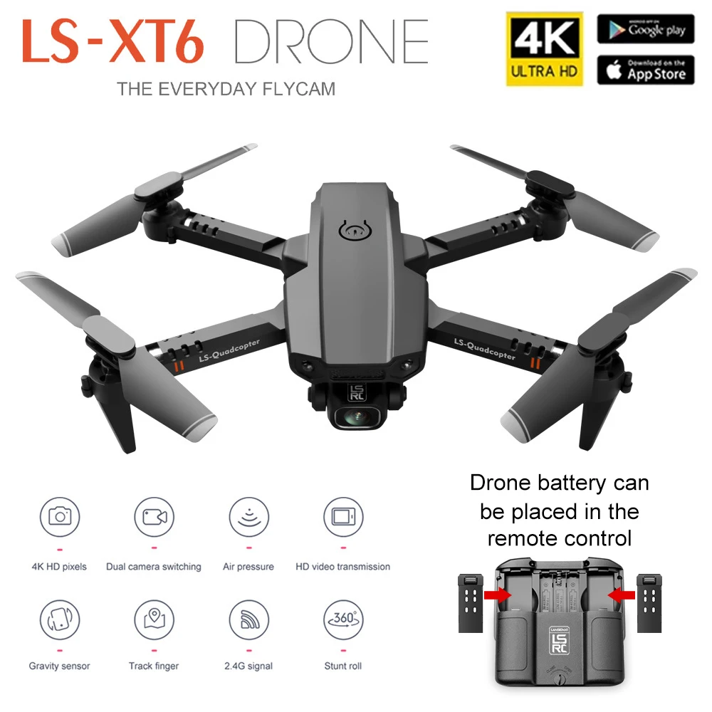 

2022 New RC Drone LS-XT6 Mini WiFi FPV with 4K HD Dual Camera Altitude Hold Mode Foldable Quadcopter RTF Gift For Boy Kids Toys