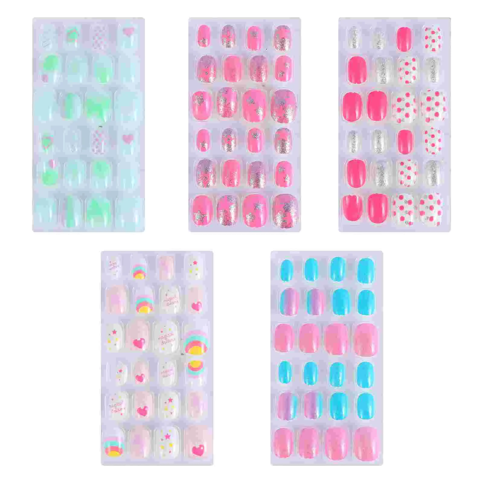 

120Pcs Girl Nail Stickers Nail Decals Childrens Fake Nails Short False Nails Pre Glue Nail Tip Full Nail Stickers