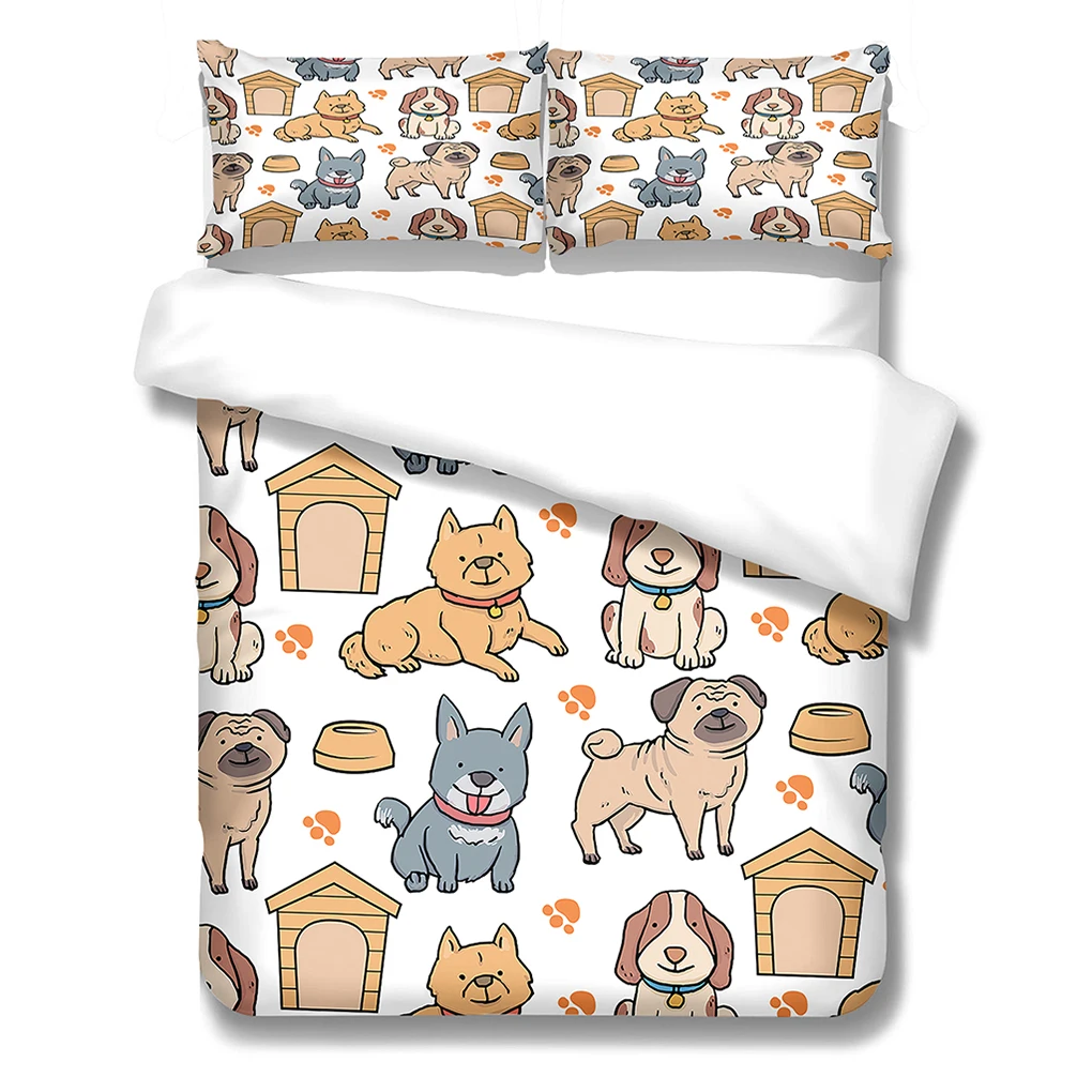 

3 Pieces Bed Set Dog Printed Duvet Cover Cartoon Animal Pillow Shams Bedroom Summer Bedding Sets S LYSHDW2109250012