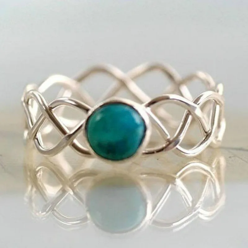 

Women's Vintage Silver Twisted Twisted Rope Turquoise Ring Gift Jewelry Ring Wholesale