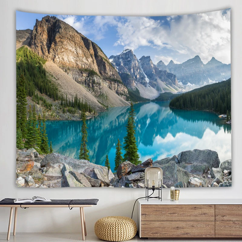 

Landscape Forest Waterfall Lotus Cloth Wall Hanging Dawn Ocean Wall Tapestry Beach Tapestry Home Decoration