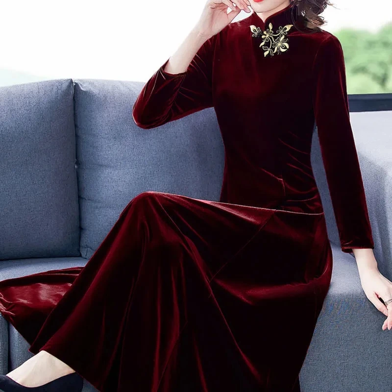 Женское бархатное платье Cheongsam