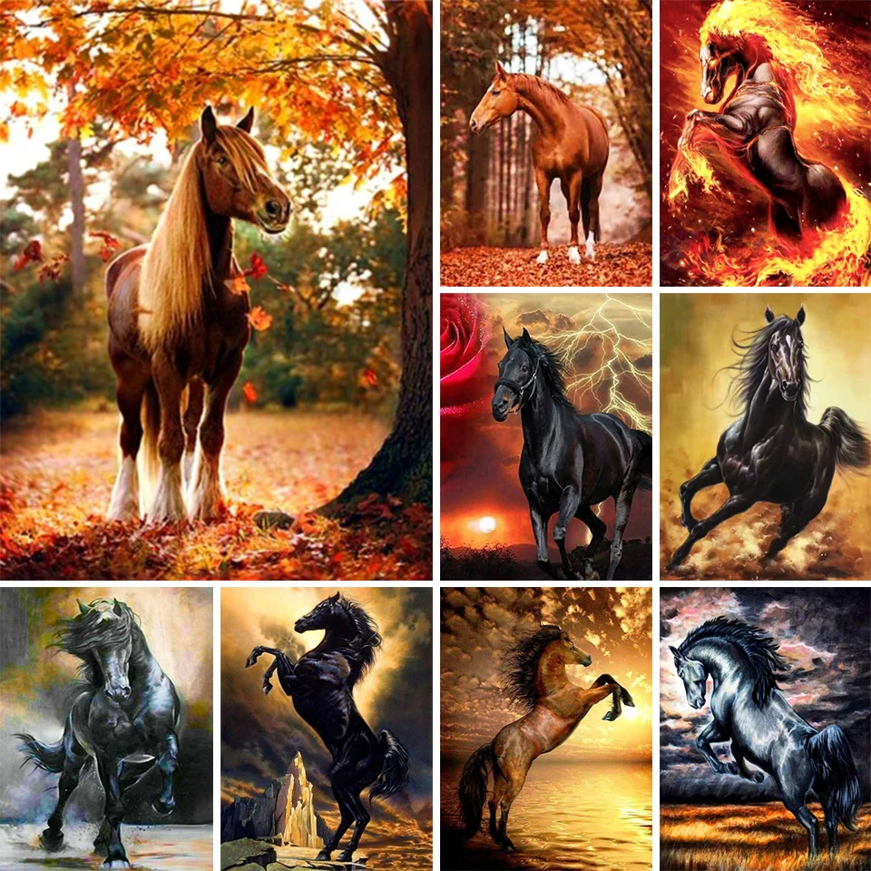 

5D алмазная живопись, животное, лошадь, картина, вышивка стразы, украшение для дома, Набор для вышивки крестиком, Ручная инкрустация, искусств...