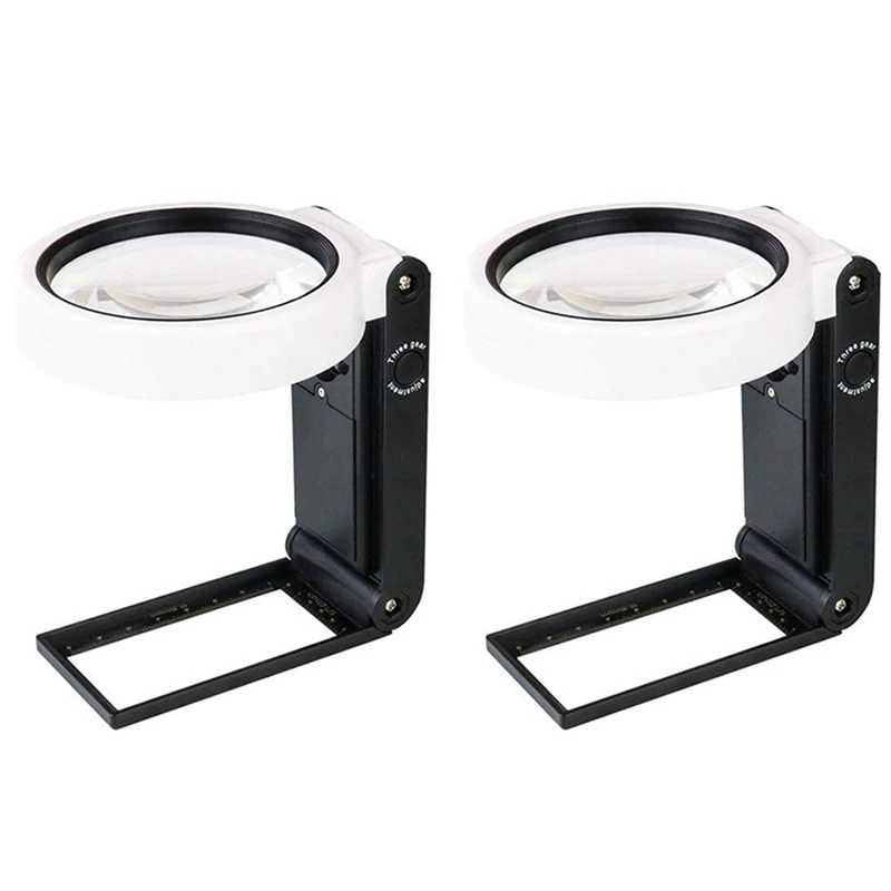 

2X Magnifying Glass With Light And Stand, Hands Free Handheld 6X 25X Adjustable Folding Magnifier With LED Lighted