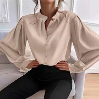shirts for women 2022 spring stand collar lantern sleeve office lady blouses casual long sleeve button white shirt tops femme