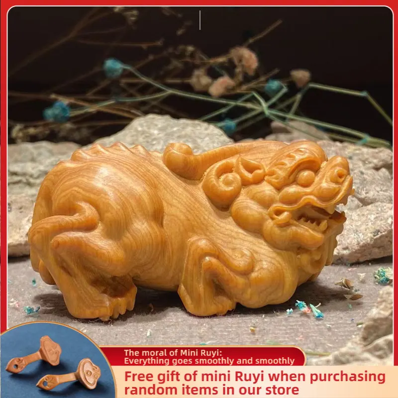 

Cliff Cypress Wood Pi Xiu Red Oil and Black Oil Hand To Play Small Ornaments Wood Carving Pieces Statue Sculpture Modern Art