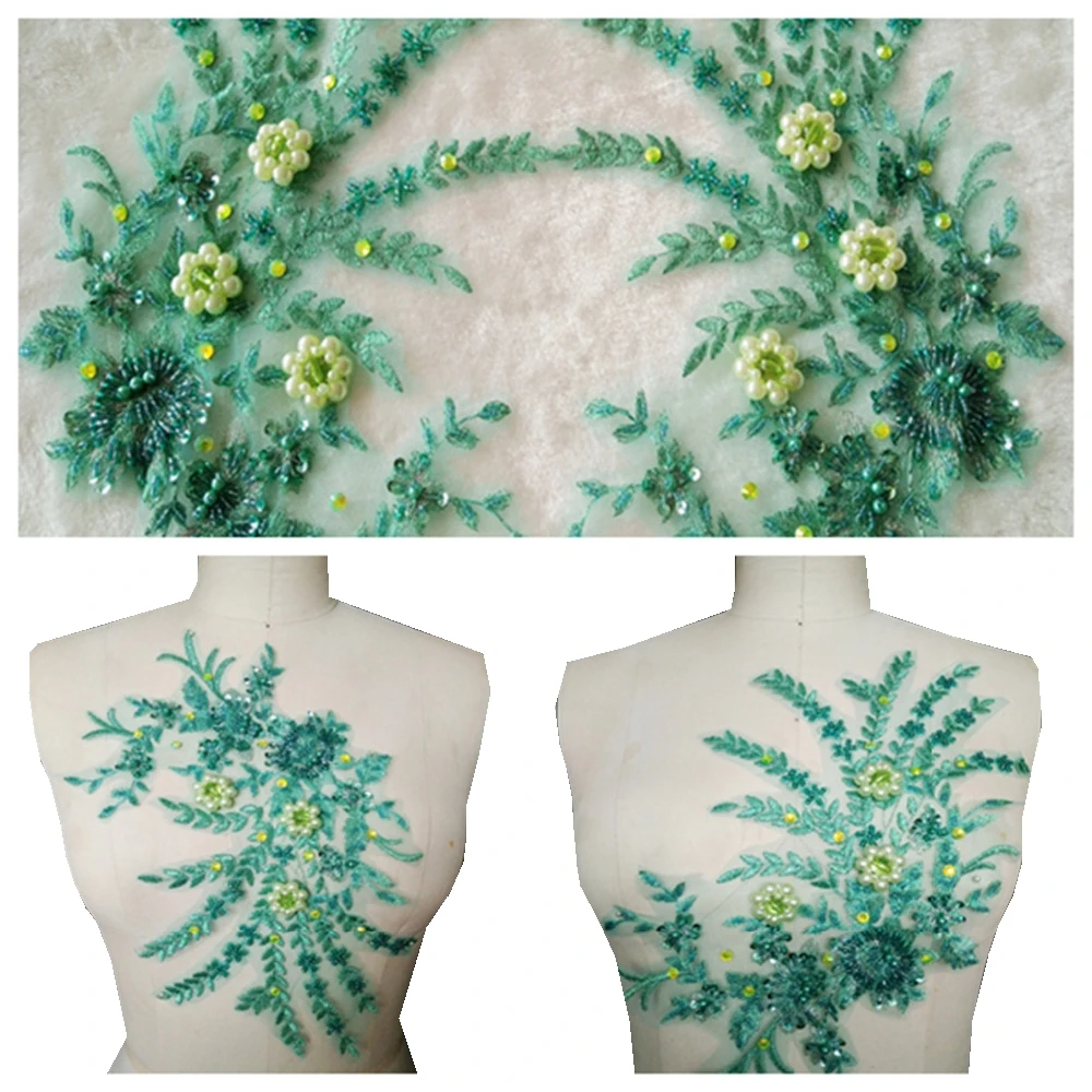 Зеленые кружевные аппликации нашивки 35*20 см для платья аксессуары сделай сам