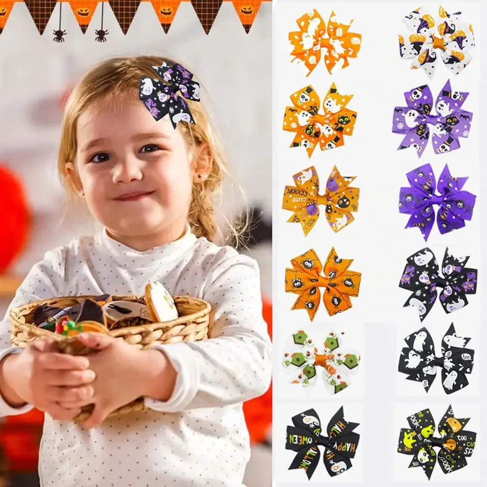 

Skeleton Halloween Bow Hair Clip Fashion Bat Pumpkin Bat Duckbill Clip Letter Cat Pumpkin Hairpin Female/Children