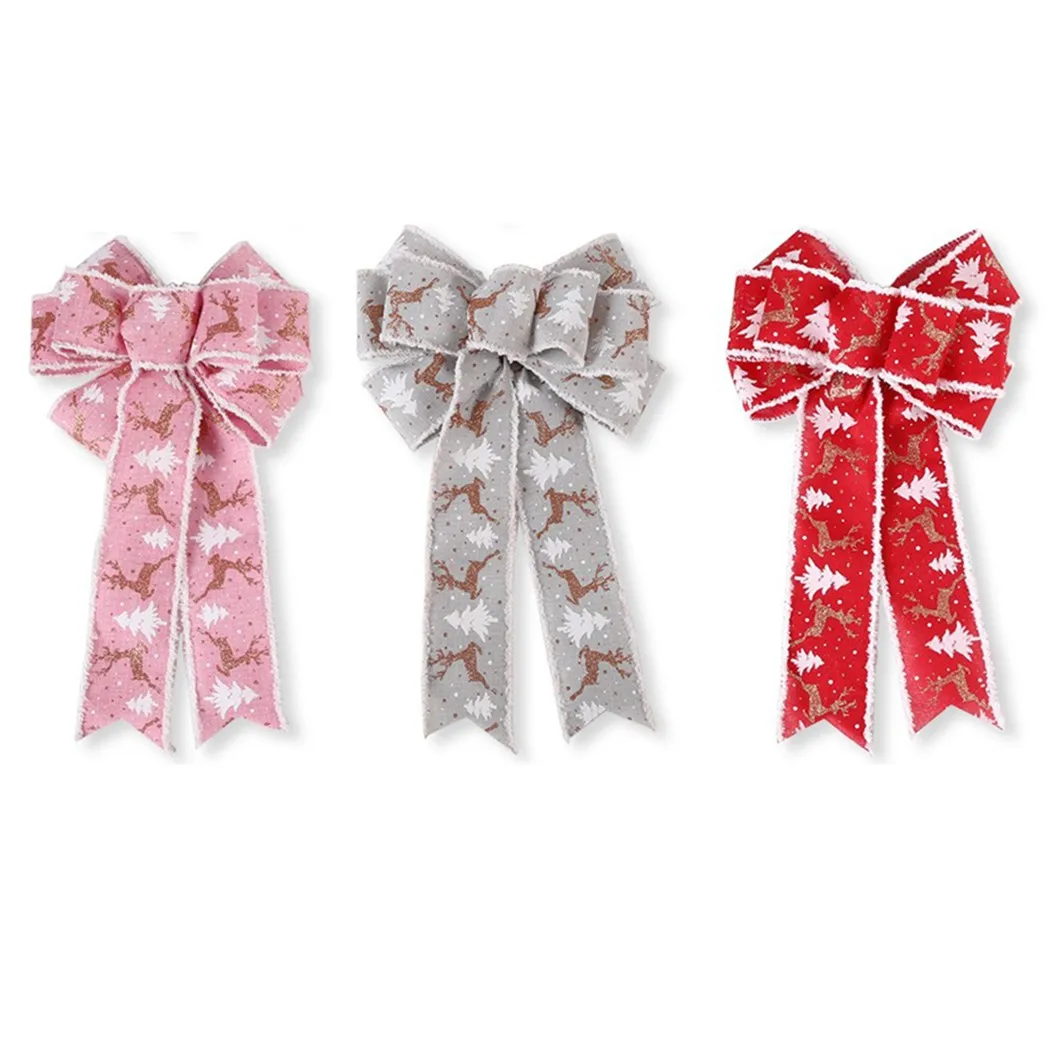 

Christmas Bow Linen Bowknot Christmas Tree Ornaments Ribbon Bow New Year's Eve Xmas Holiday Party Home Decoration