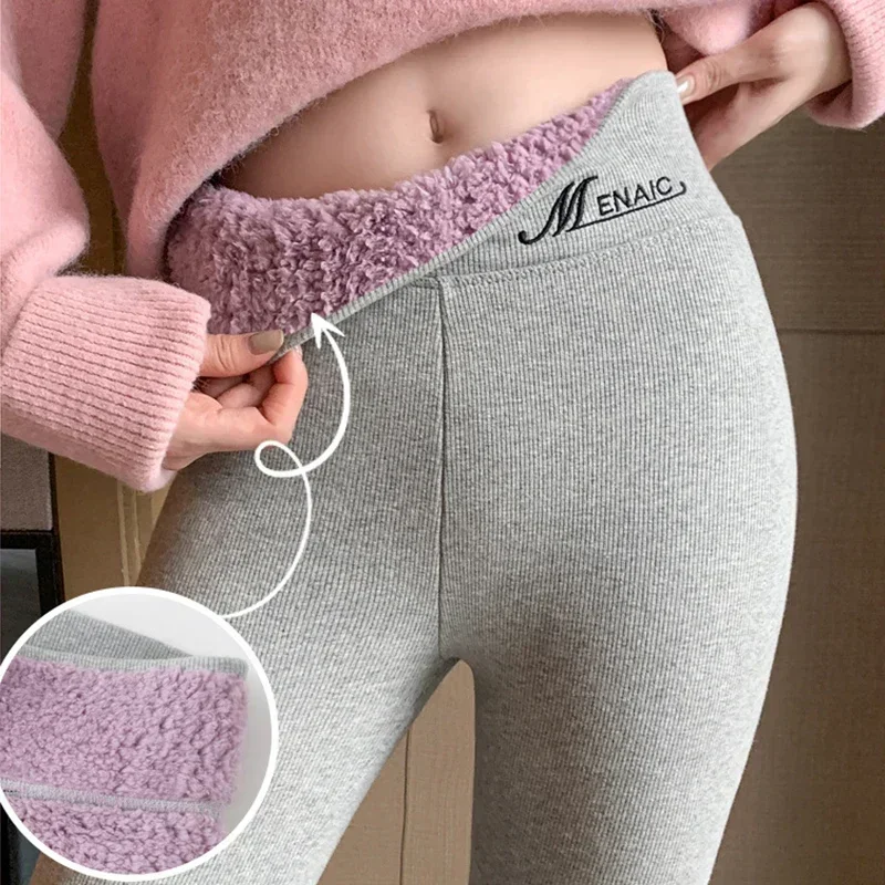

Winter Women Leggings Thicken Lambwool Leggings Woman Warm Fleece Lined Thermal Ankle-Length Pants Hight Waist Elastic Legging