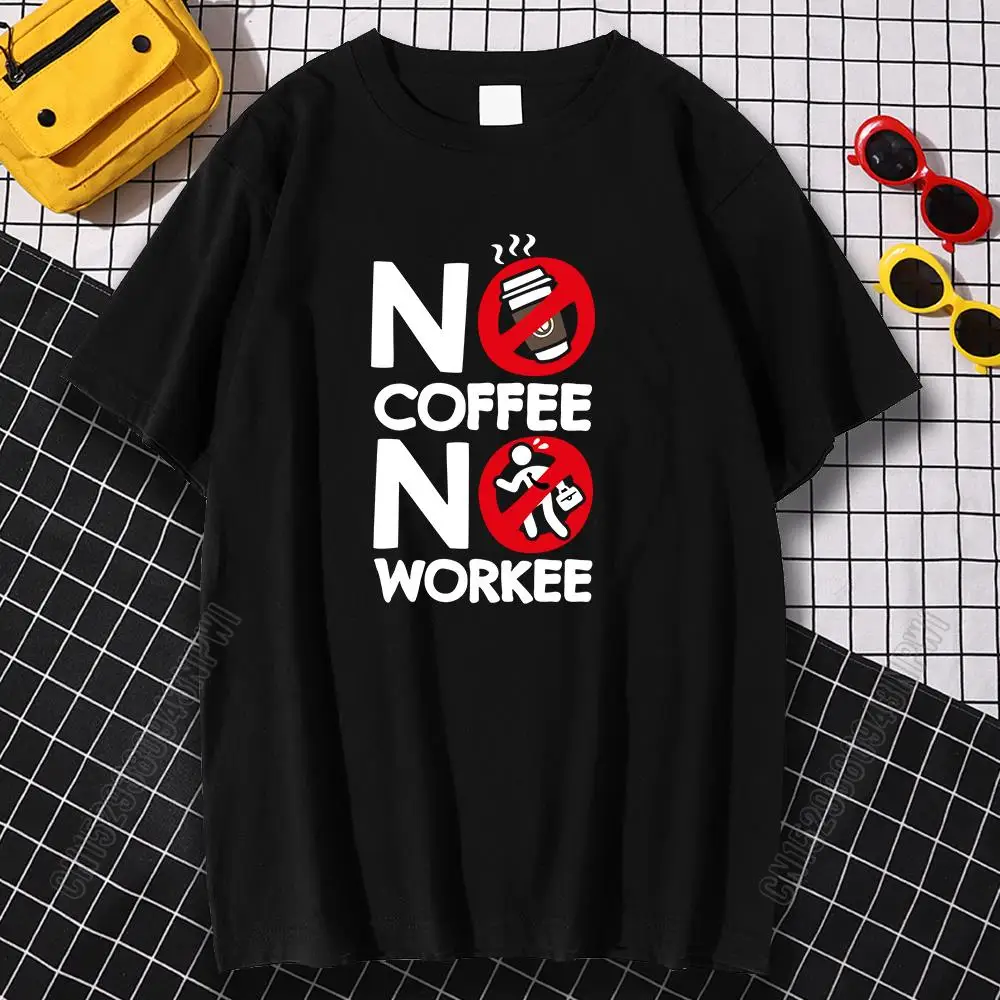 

Футболка мужская с принтом No Coffee No Workee, удобная свободная хлопковая рубашка с круглым вырезом, одежда в стиле оверсайз, размеры Xs-Xxxl, на лето