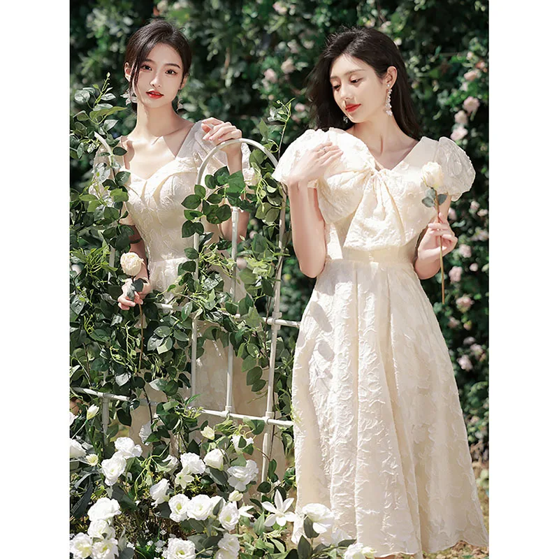 Бежевое женское платье мечтательный нежный элегантный чувство дизайна темпераментные высококачественные платья принцессы серия леса простое новое платье для выпускного вечера