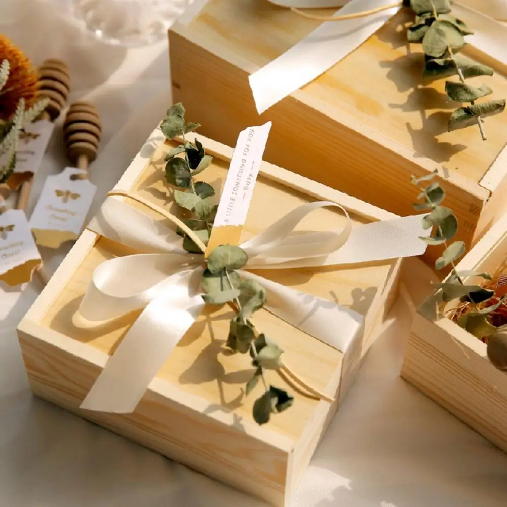 Gift Wrap Square Wood Sliding Cover Gifts Package Wedding Favor Desktop Decor