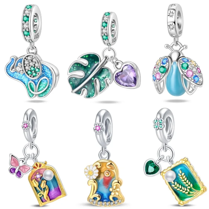 Женский браслет из серебра 925 пробы с зелеными растениями