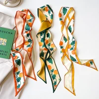 fashion silk neck scarf luxury long narrow orange fruit hair tie lady print soft headband shawls and wraps neckerchief 1307cm