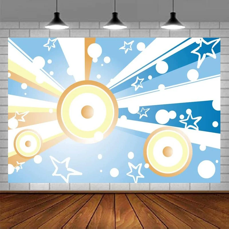 

Фон для фотосъемки с изображением мультяшного звука, желтого и синего звука, звезды, пятна, рок, фон для дискотеки, фотобудка