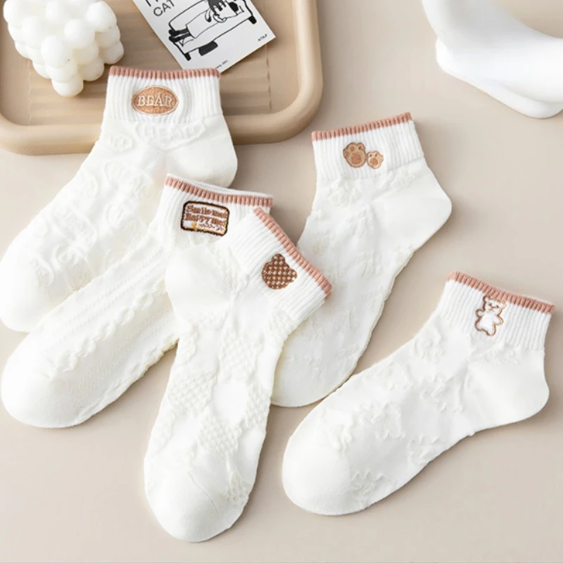 5Pairs Cute Summer Women Short Socks Boat Low Cut Chaussette Femme Cartoon Ankle Korean Cartoon Sock Soft Female Mesh Breathable