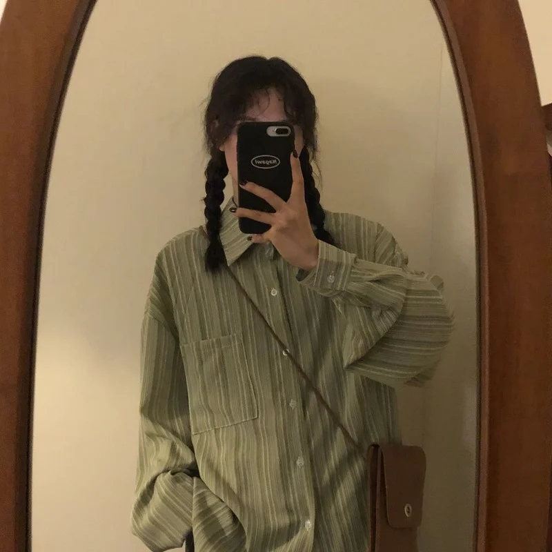 Полосатые рубашки HOUZHOU в стиле Харадзюку женская блузка винтажная рубашка
