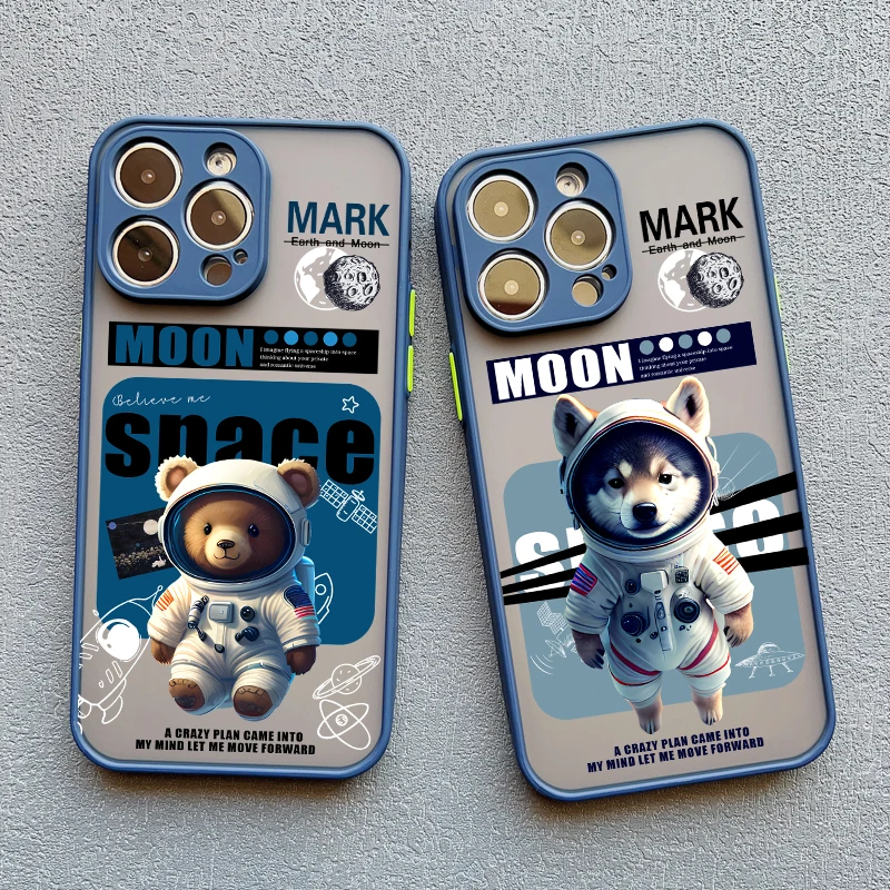 

Cute Cartoon Bear And Dog Astronaut Phone Case For iPhone 14 13 12 11 Pro MAX Mini 7 8 Plus SE2020 X XS XR Shockproof Back Cover