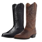 Мужская обувь, мужские кожаные ботинки, модные ковбойские ботинки средней длины в западном стиле, винтажные мужские ботинки с вышивкой, ботинки