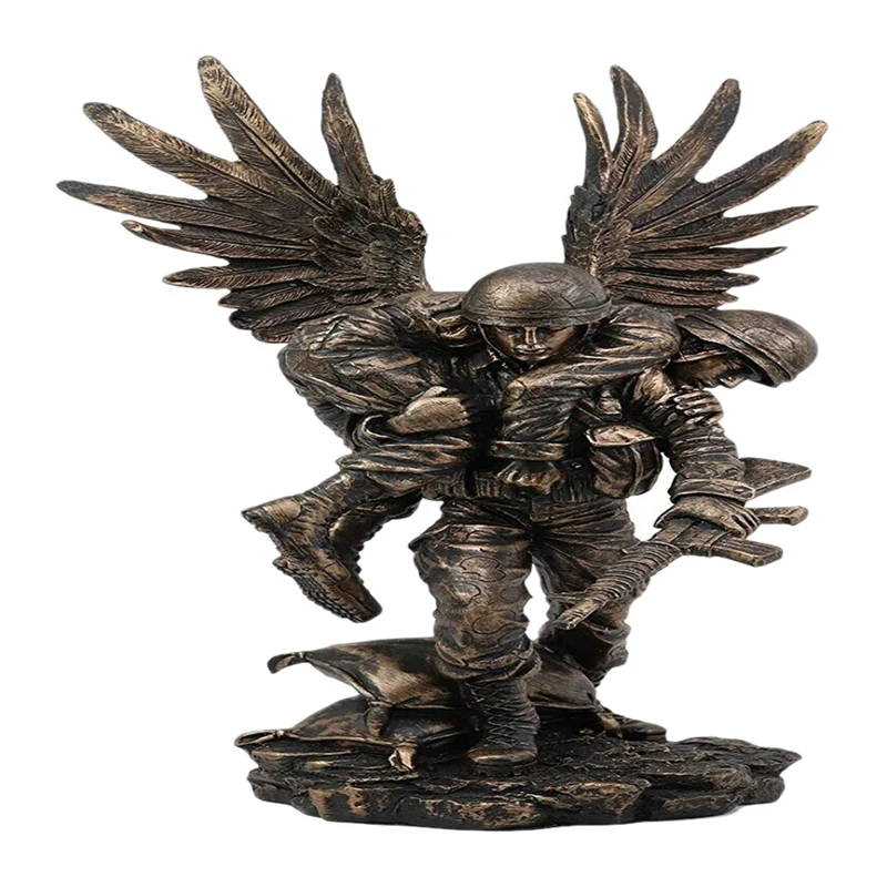 

Hacksaw Ridge Soldier Carrying A Wounded Brother Protector Archangel Marine Special Unit Statue Tall Wooden Base