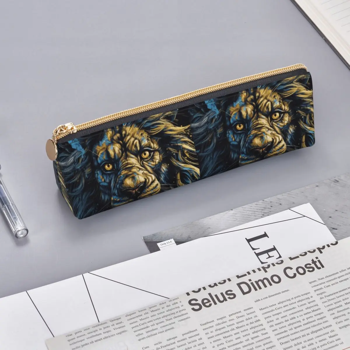 Lion Leather Pencil Case Zombie Portraits Hyper-detailed Back to School For Teens Zipper Pencil Box Cute Large Triangle Pen Bag images - 6