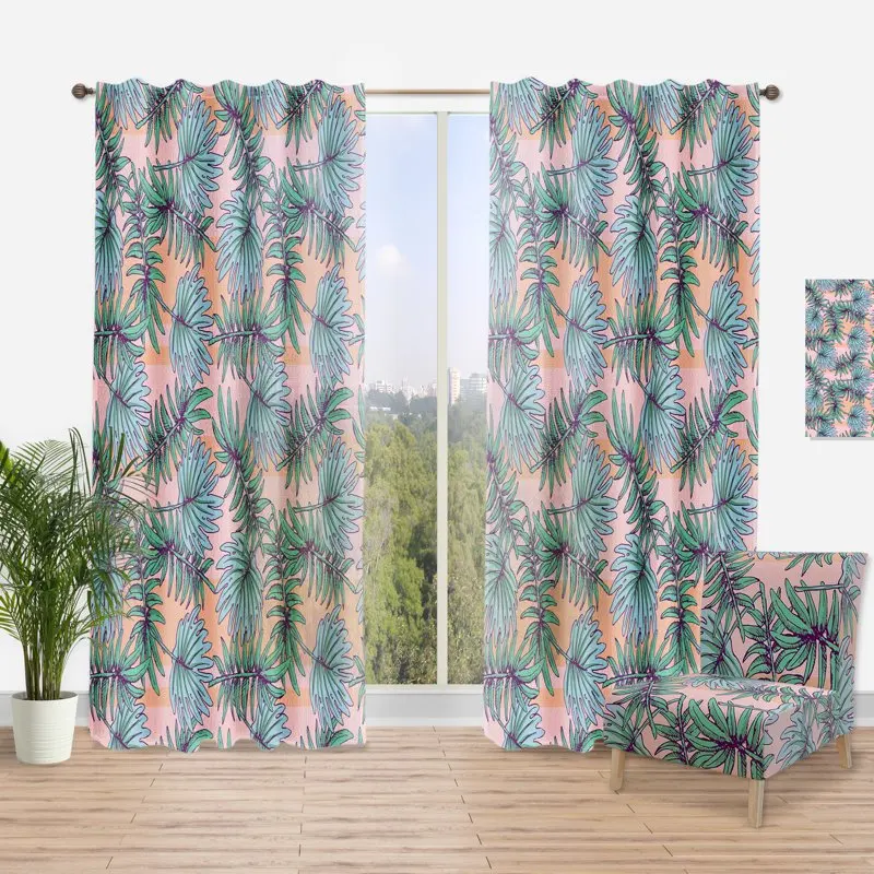 

Gorgeous Hawaii-Style Tropical Curtain Panel Featuring Vividly Colorful Plants Pattern Summer Decorations