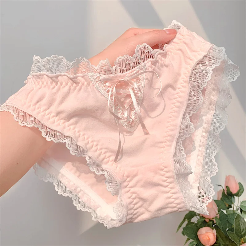 

Japanese Sexy Lingerie For Women Lolita Sweet Lace Female Panties Ropa De Mujer Girls Mid Waist Underpants Panochas Bragas Sexys