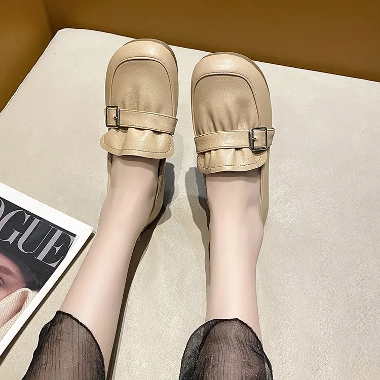 

Женские модные удобные туфли на плоской подошве с квадратным носком, женские босоножки без шнуровки, повседневные туфли из искусственной кожи на резиновой подошве, 2023