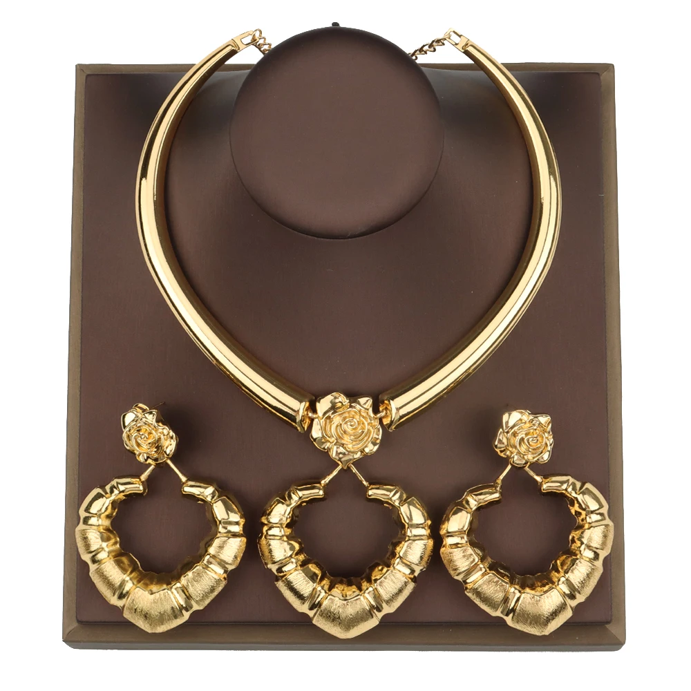 

New Style Jewelry Sets for Women Thick Necklace 2pcs Brazili Luxury Jewelry Heart Earrings for Lovers‘ Wedding Party Gift