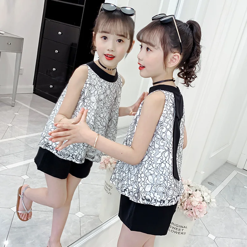 

Girls' summer clothes western style suit 2023 new children's big children summer fashion girl shorts net red two-piece set