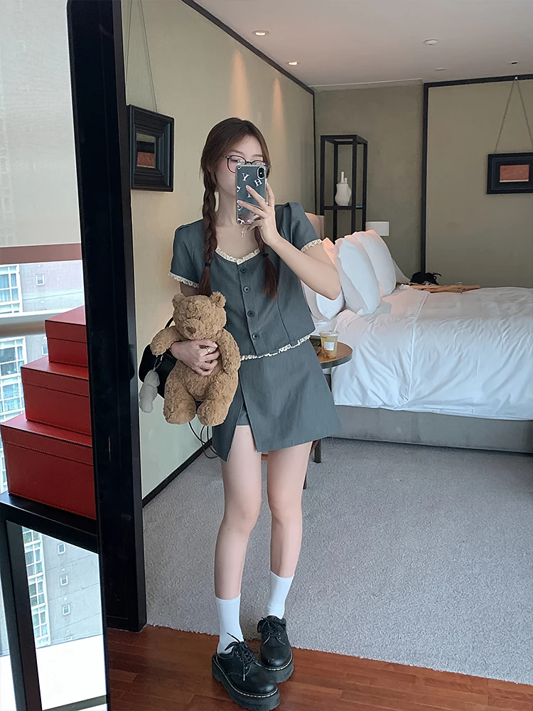 Женский кружевной комплект Wu 77 из двух предметов топ с коротким рукавом и